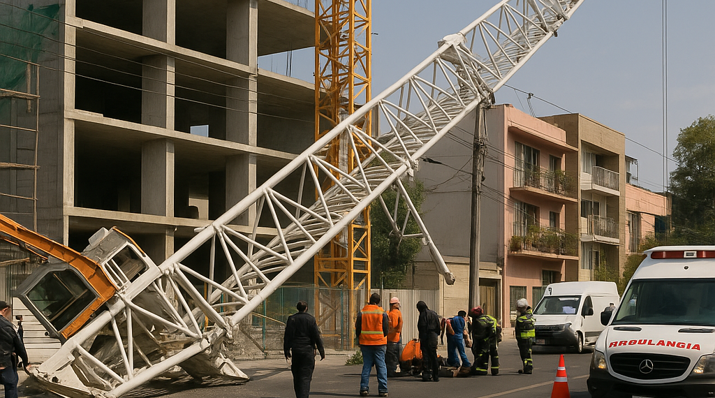 Cae pluma de construcción de 20 metros en Iztacalco y deja una persona lesionada