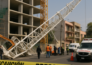 Cae pluma de construcción de 20 metros en Iztacalco y deja una persona lesionada