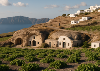 Casas en cuevas, vinos de suelo volcánico y solo 168 habitantes: así es Therasia, la vecina olvidada de Santorini