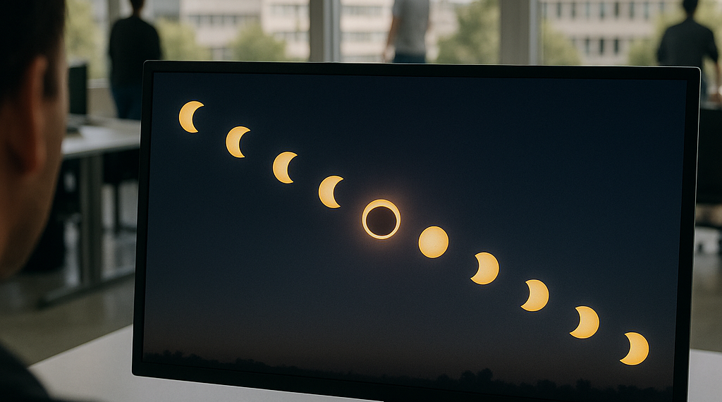 El timelapse del eclipse total de Sol desde la redacción de MARCA: del día a la noche en 60"
