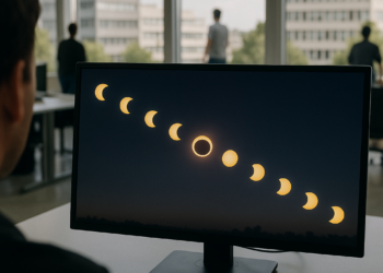 El timelapse del eclipse total de Sol desde la redacción de MARCA: del día a la noche en 60"