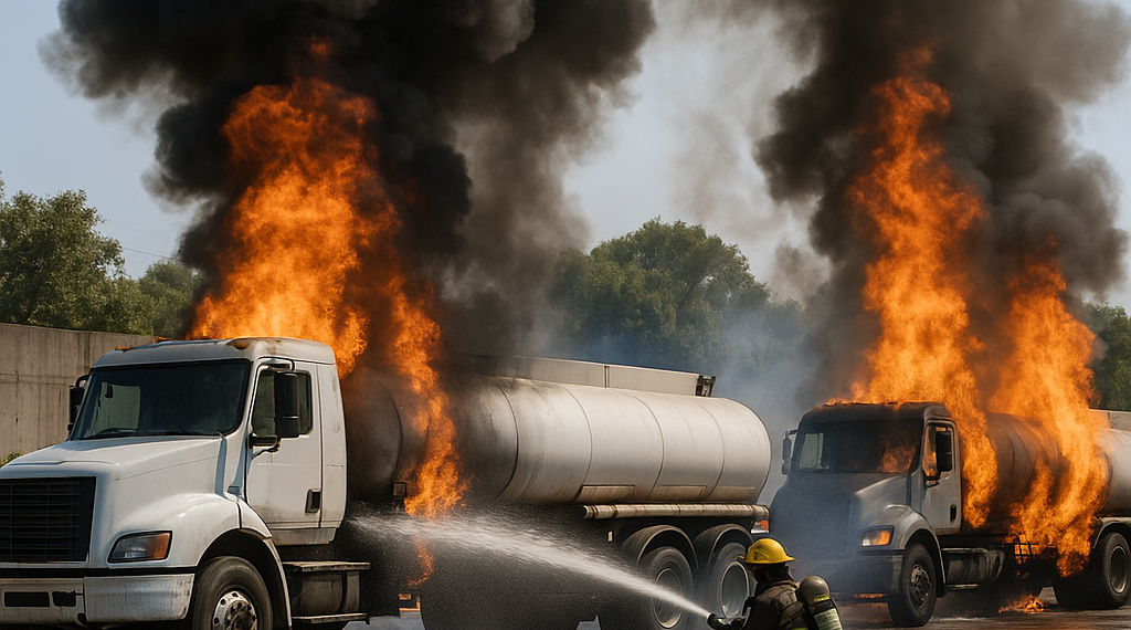 Atienden incendio de pipas con diésel en Tlalnepantla