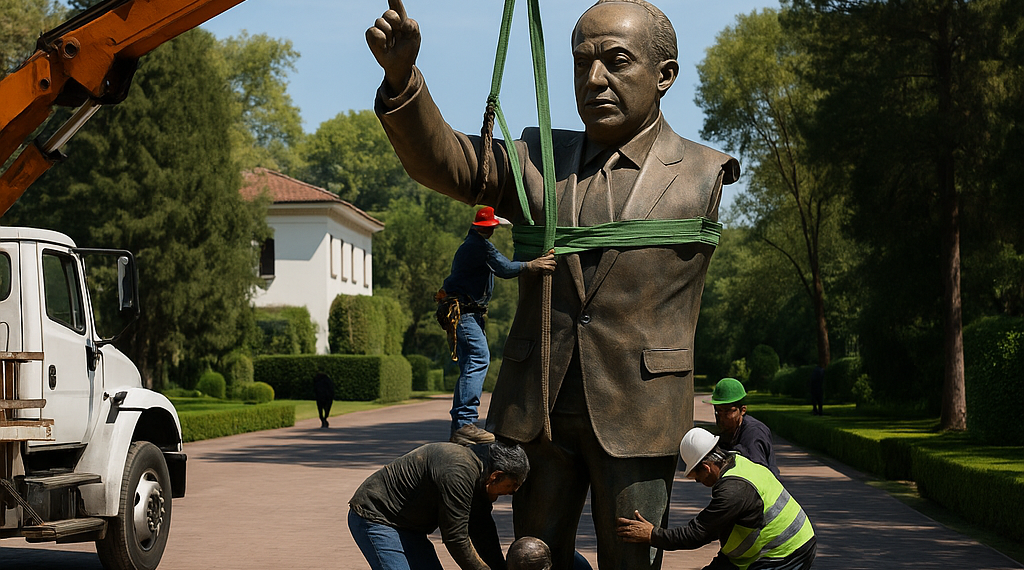 Decapitan estatua de Calderón en Los Pinos