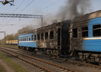 Así impactó un dron ruso el domingo sobre un tren cerca de la frontera Ucrania-Polonia