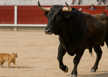 El toro de Pallarés empujando en el caballo.