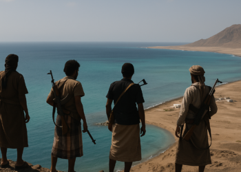 Toman hutíes de Yemen isla en estrecho que da al mar Rojo