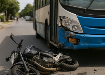 Tremendo choque de un motorista contra un autobús con final inesperado