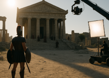 Matt Damon (center) as Odysseus in "The Odyssey."