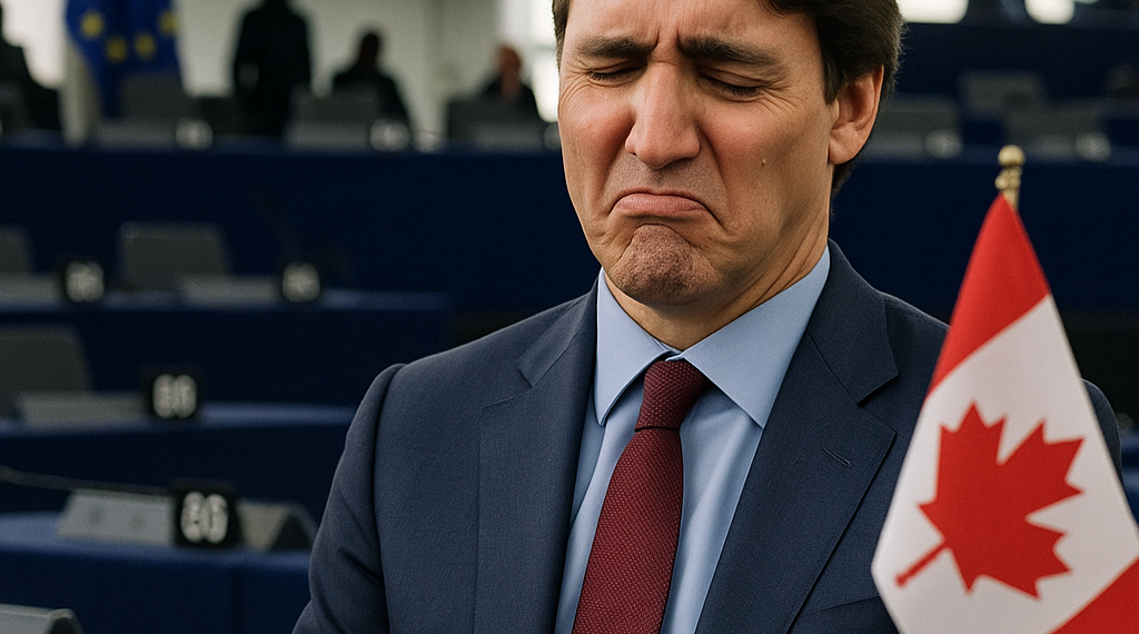 La sonrisa incómoda del primer ministro de Canadá a unos gritos dentro del Parlamento Europeo