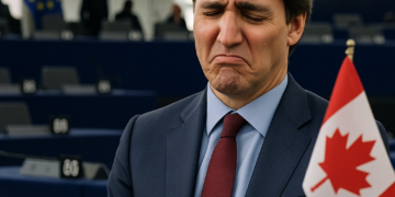 La sonrisa incómoda del primer ministro de Canadá a unos gritos dentro del Parlamento Europeo