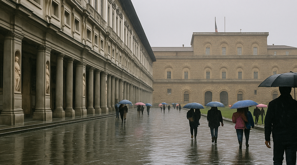 Cloudburst in Florence: rain pours into the Uffizi and historic Palazzo Pitti