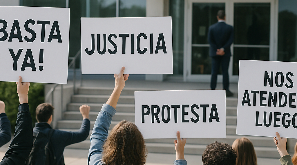 Protestan en evento de CSP; 'ahorita los atiendo', responde