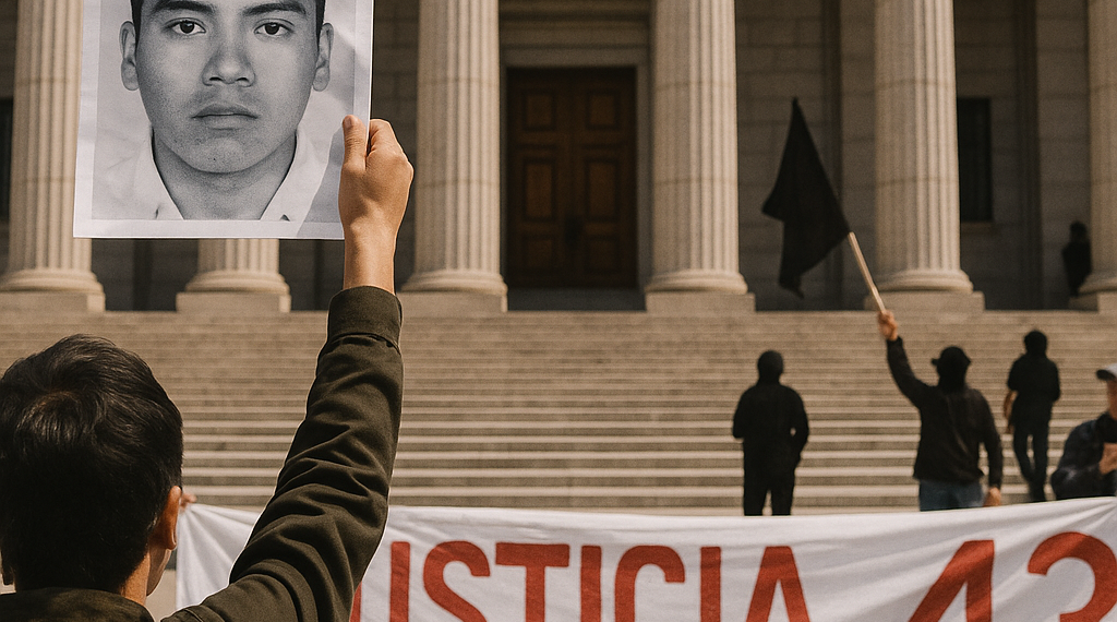 Protestan en Corte por los 43; los recibe Ministro Aguilar