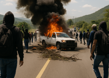 Cierran normalistas Autopista en Guerrero; roban camioneta