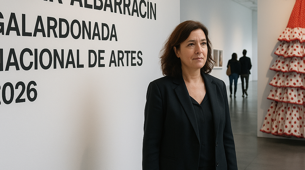 A la izquierda, una imagen del vídeo de 'Berghain', con Rosalía en el centro. A la derecha, 'Viva España' (2004), 'performance' de Pilar Albarracín.