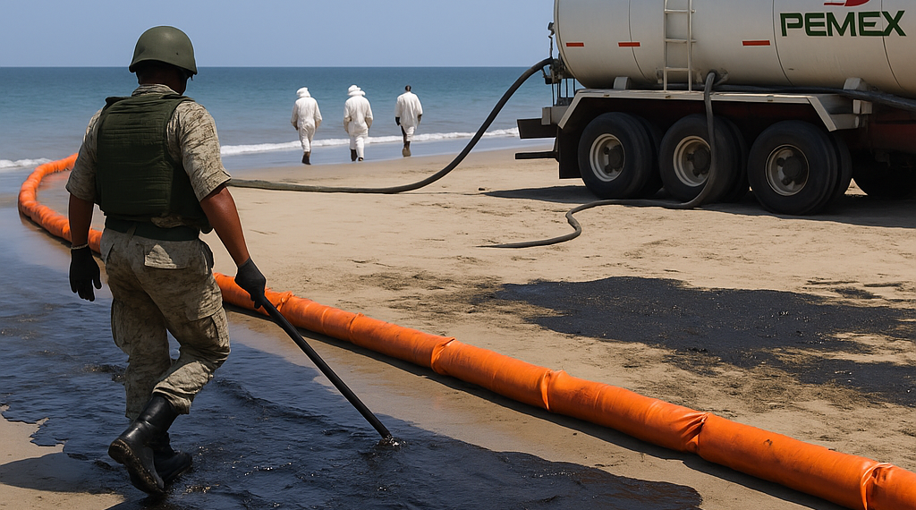 Semar y Pemex activan plan de contingencia tras derrame de petróleo en Campeche