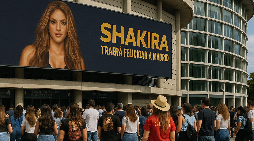 Shakira, durante su concierto en Madrid, este viernes.
