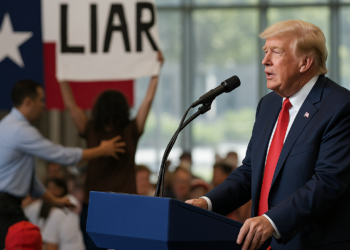 Interrumpen manifestantes discurso de Trump en Texas