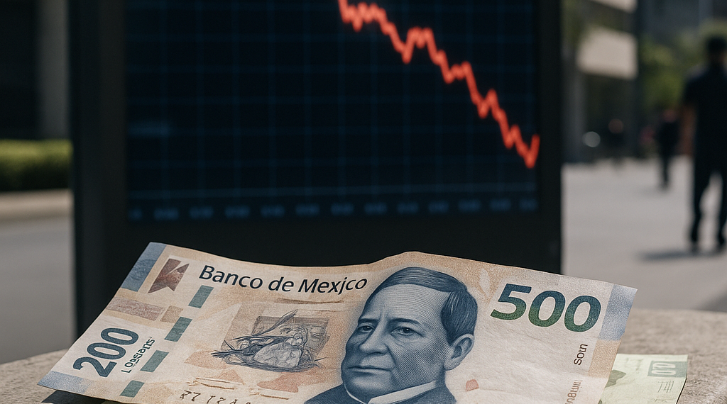 Peso mexicano acumula caída de 9% en cinco semanas