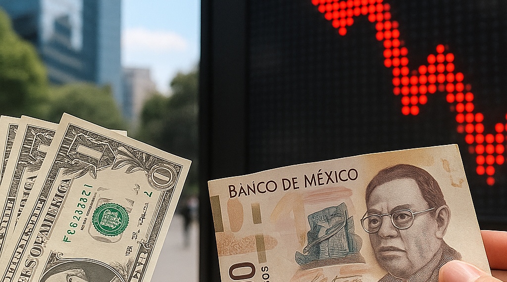 Peso mexicano acumula una caída de 9% frente al dólar en cinco semanas consecutivas con pérdidas