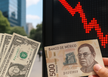 Peso mexicano acumula una caída de 9% frente al dólar en cinco semanas consecutivas con pérdidas