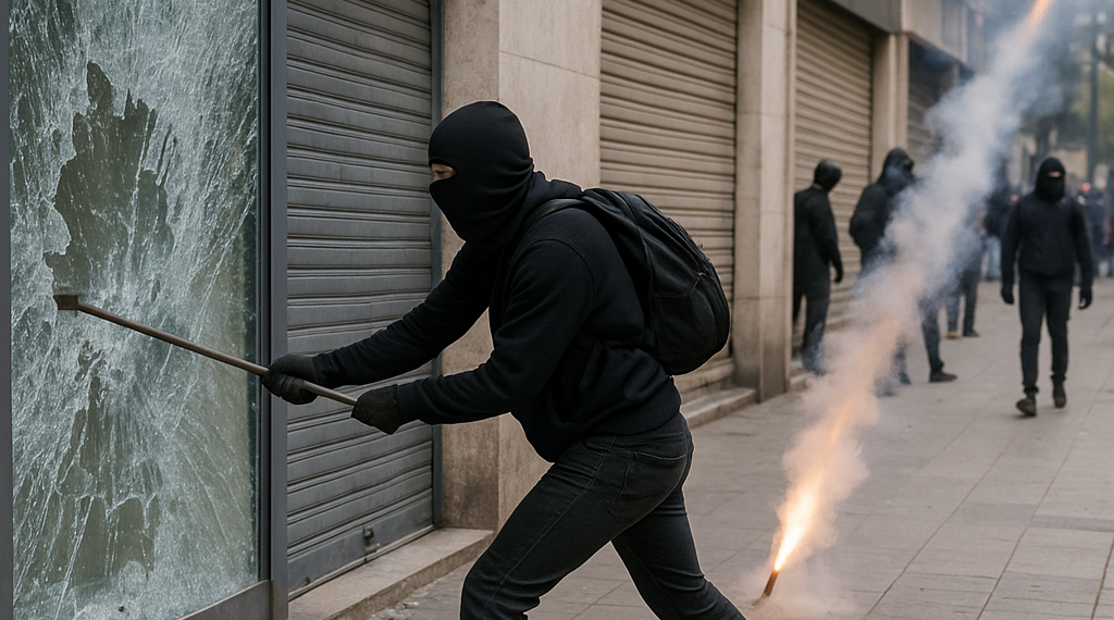 Vandalizan encapuchados negocios; lanzan cohetones en Zócalo