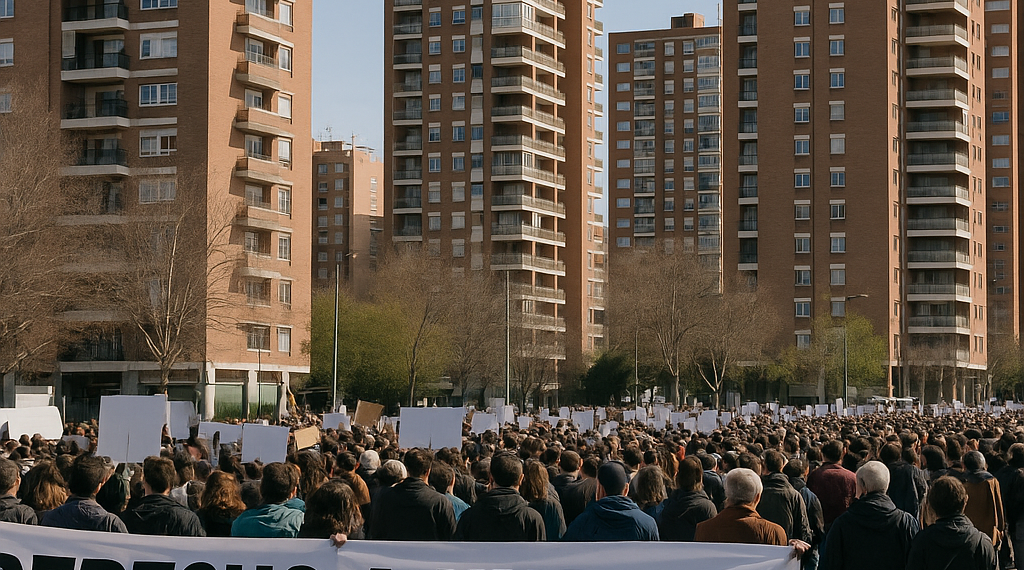 España vive protestas masivas por vivienda; 70,000 marchan en Madrid