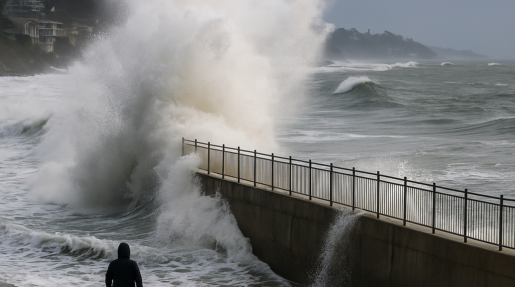 Azotan fuertes olas a California, amenazado por tormenta