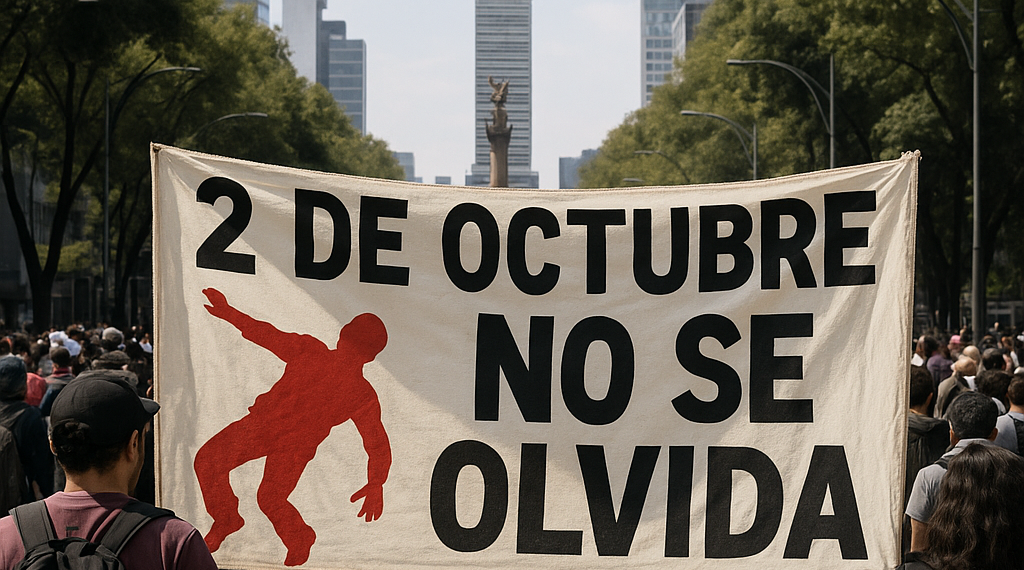 Marchan en conmemoración del 58 aniversario del 2 de octubre