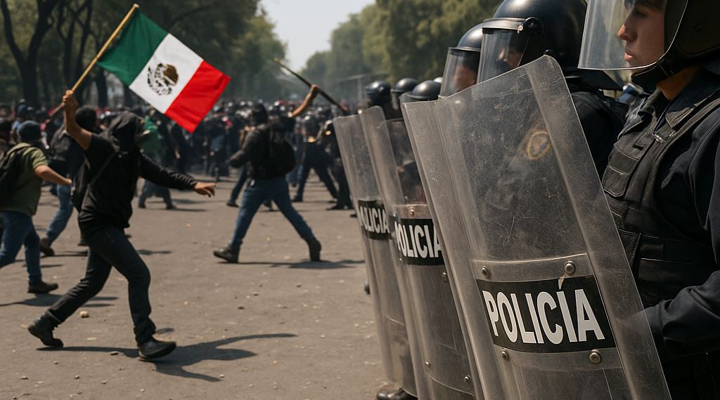Se confrontan policías y manifestantes en Metro Tlatelolco