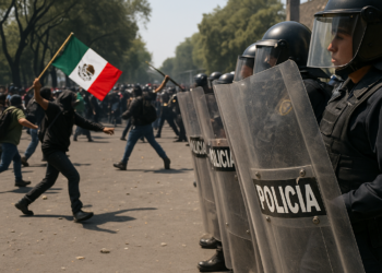 Se confrontan policías y manifestantes en Metro Tlatelolco