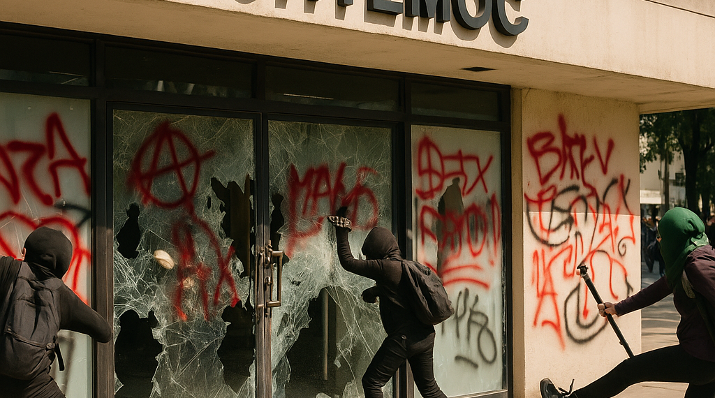 Vandalizan manifestantes la Alcaldía Cuauhtémoc