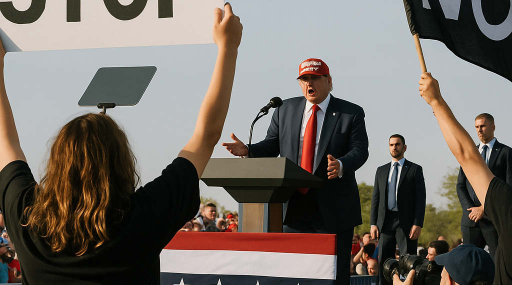 Manifestantes intentan reventar un mitin de Trump en Texas, uno con una camiseta de la selección española