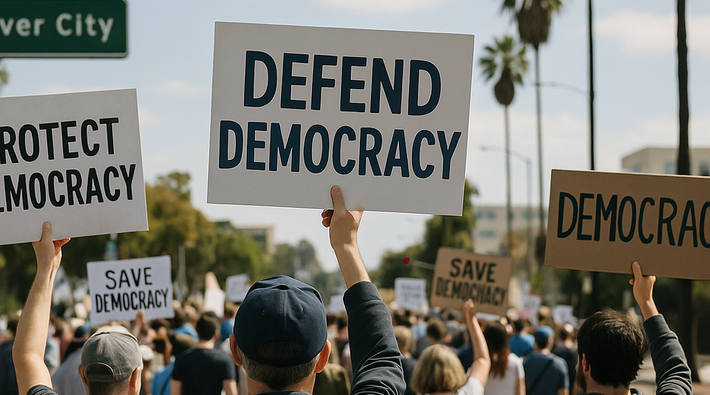 Culver City protesters demand Sony, Amazon, other studios defend democracy