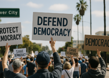 Culver City protesters demand Sony, Amazon, other studios defend democracy