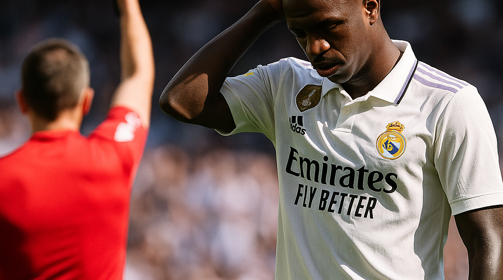 La reacción de Vinicius tras la roja: se lo llevan entre tres, pantalla de Rüdiger al árbitro y gesto de Endrick