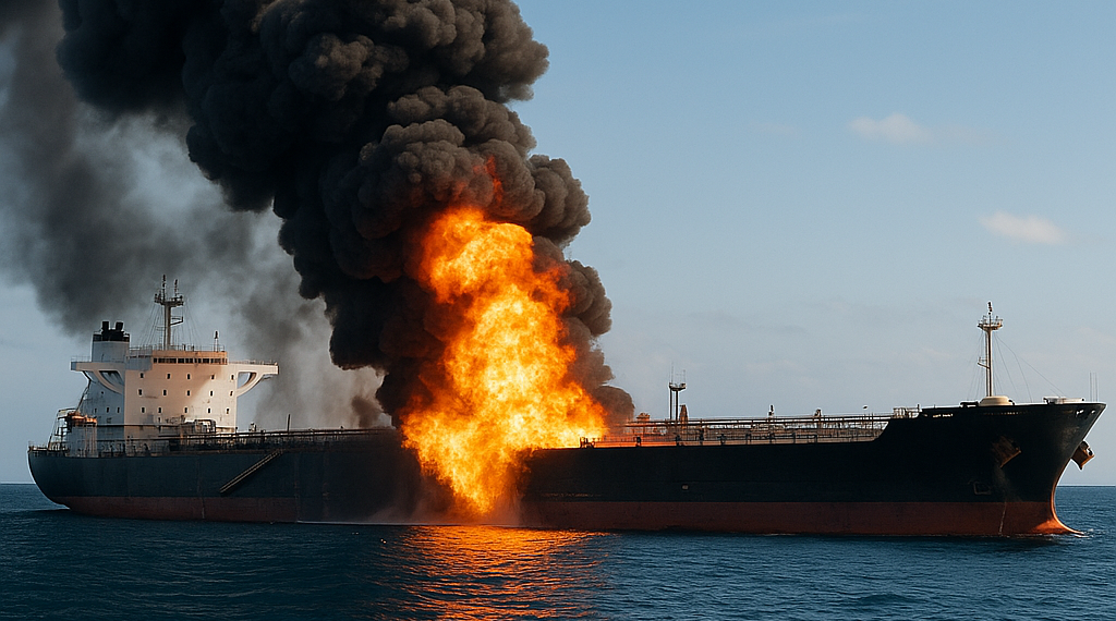 Irán informó que un superpetrolero se incendió tras chocar con una mina marítima al salir del estrecho de Ormuz