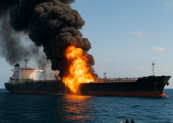 Irán informó que un superpetrolero se incendió tras chocar con una mina marítima al salir del estrecho de Ormuz